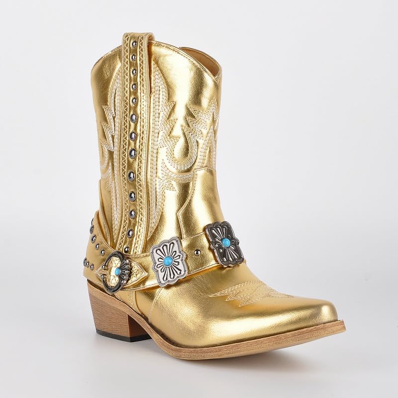 Only maker Cowgirl Western Boots for Women Ankle High Embroidery Pointed Toe Cowboy Rodeo Country Concert Boot - Image 3