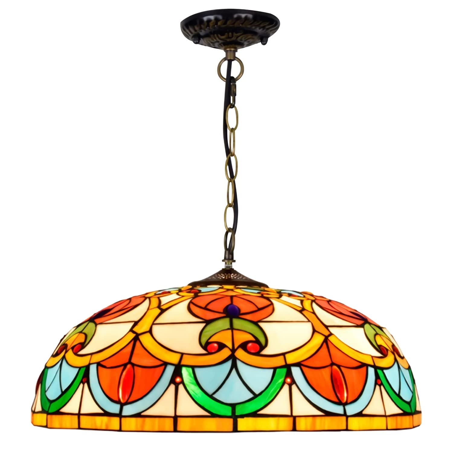 Aioneer Tiffany Style Pendant Light, 20" Vintage Stained Glass Chandeliers, 3 Light, Victorian Style Hanging Lamp For Living Room Bedroom Dining Room Kitchen Island