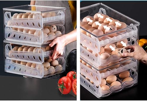 Miniatura 7 de Soporte de huevos de 36 rejillas para refrigerador, contenedor de almacenamiento de huevos de desplazamiento automático para refrigerador, cartones