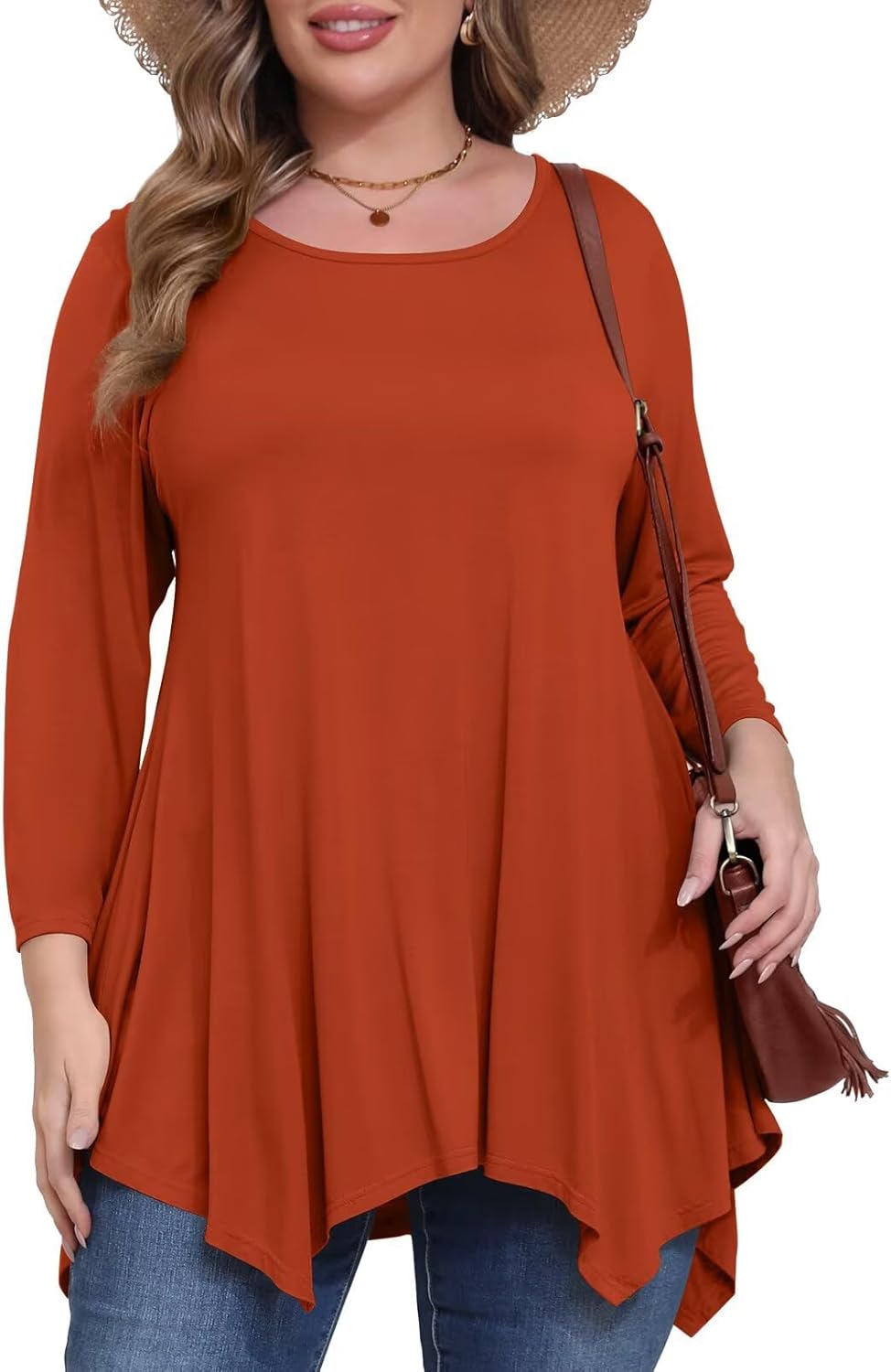 BELAROI Plus Size Tops for Women Fall Tunic Tops to Wear with Leggings 3/4 Sleeve Casual Swing Loose T Shirts Blouse S-5X