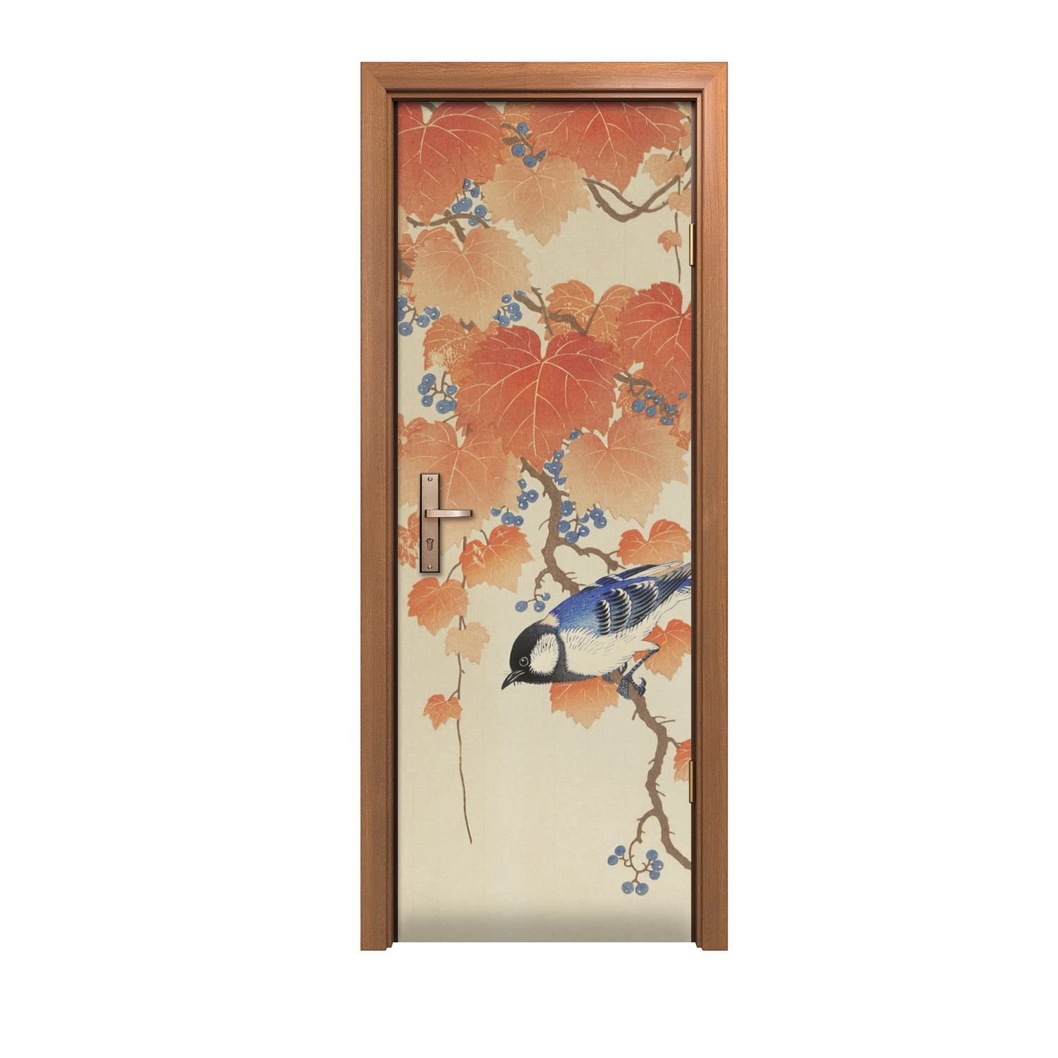 Autocollant de porte décoration design intérieur 70x200cm sticker branches feuilles animaux
