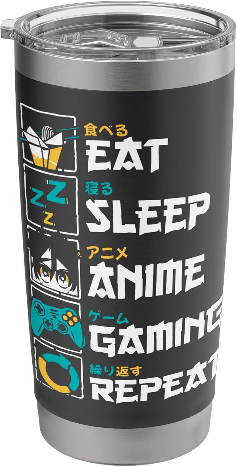 Eat Sleep Anime Gaming Repeat Japanese Otaku Anime Manga Stainless Steel Insulated Tumbler