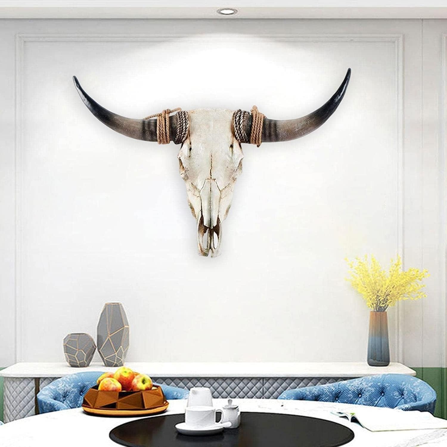 Decoración Pared cráneo Vaca, Escultura cráneo Toro de Cuerno Largo Falso,