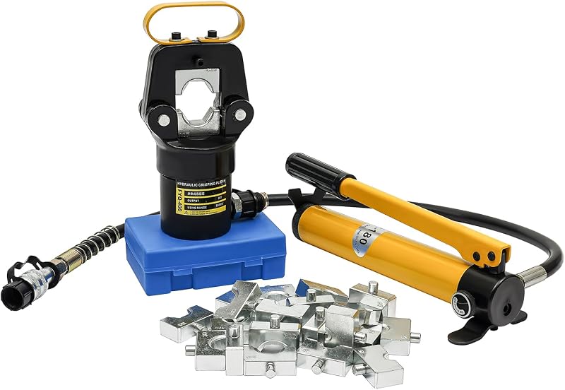 Alicates de prensado hidráulico, herramienta de prensado manual hidráulico 20T, terminal de lengüeta de manguera de cable con 12 juegos de troqueles y bomba 108 para reparaciones de emergencia eléctrica