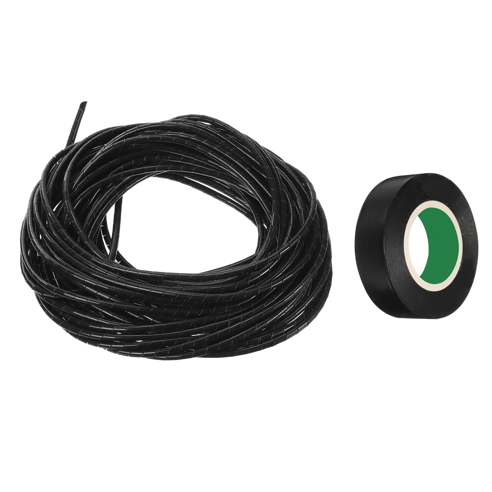 Sourcing Map Avvolgicavo A Spirale 9m X 10mm Per Organizzare Cavi Di Computer, Caricabatterie, Tubi - Guaina In Polietilene Flessibile Con Nastro Incluso, Nero - 2