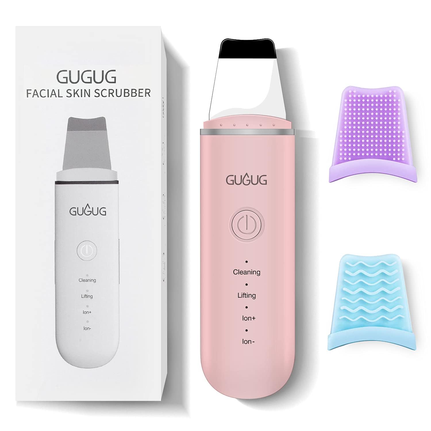 GUGUG Gesichtshaut Scrubber, Portable Poren Scrubber, Face Spatel mit 4 Modi, Mitesser Scraper für Gesicht Tiefenreinigung, 2 Silikonabdeckungen enthalten