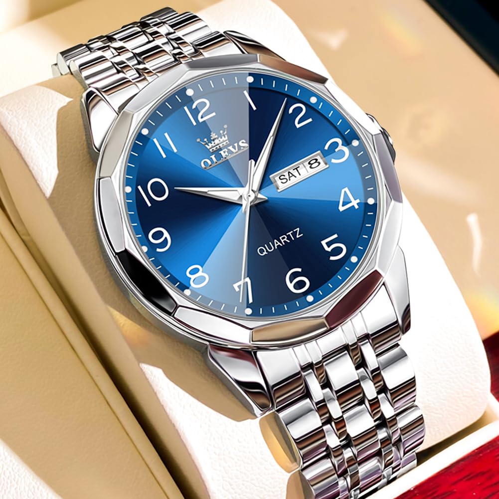 OLEVS Uhren Herren Business Kleid Analog Digital Quarz Edelstahl Wasserdicht Leuchtend Datum Luxus Armbanduhr Herren Geschenk