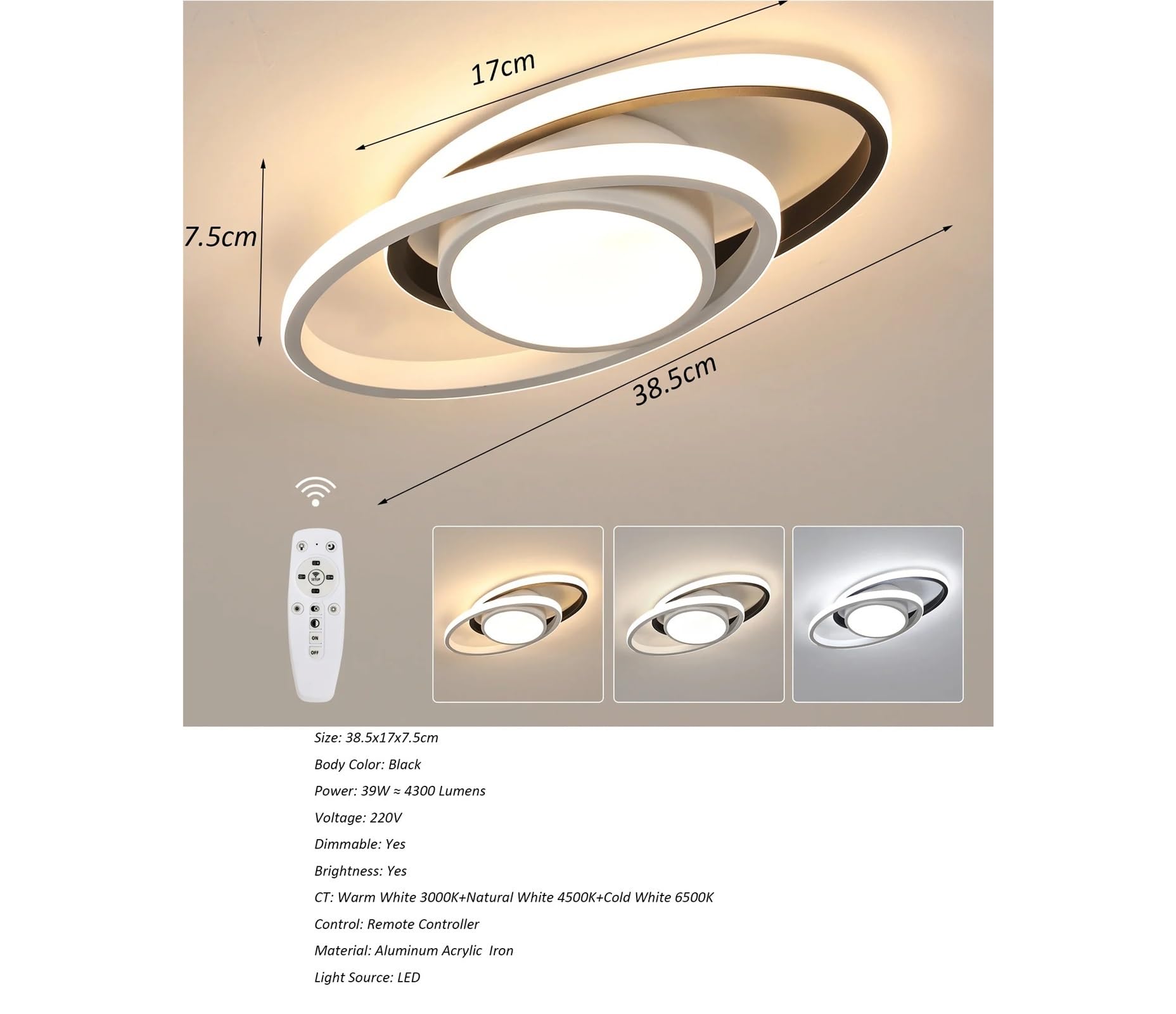 Plafonnier Led,Luminaire Plafonniers Plafonnier LED à intensité variable, lustre blanc avec télécommande for chambre coucher