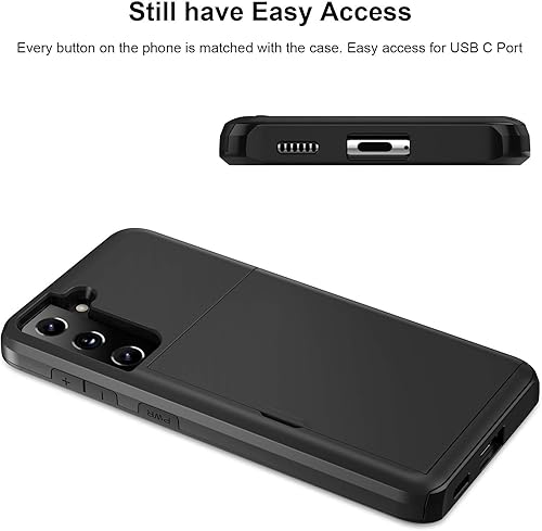 Miniatura 4 de Jiunai Funda para Samsung Galaxy S21, tarjeta de crédito, tarjetero con tarjeta, funda deslizante de doble capa de policarbonato duro, funda de goma