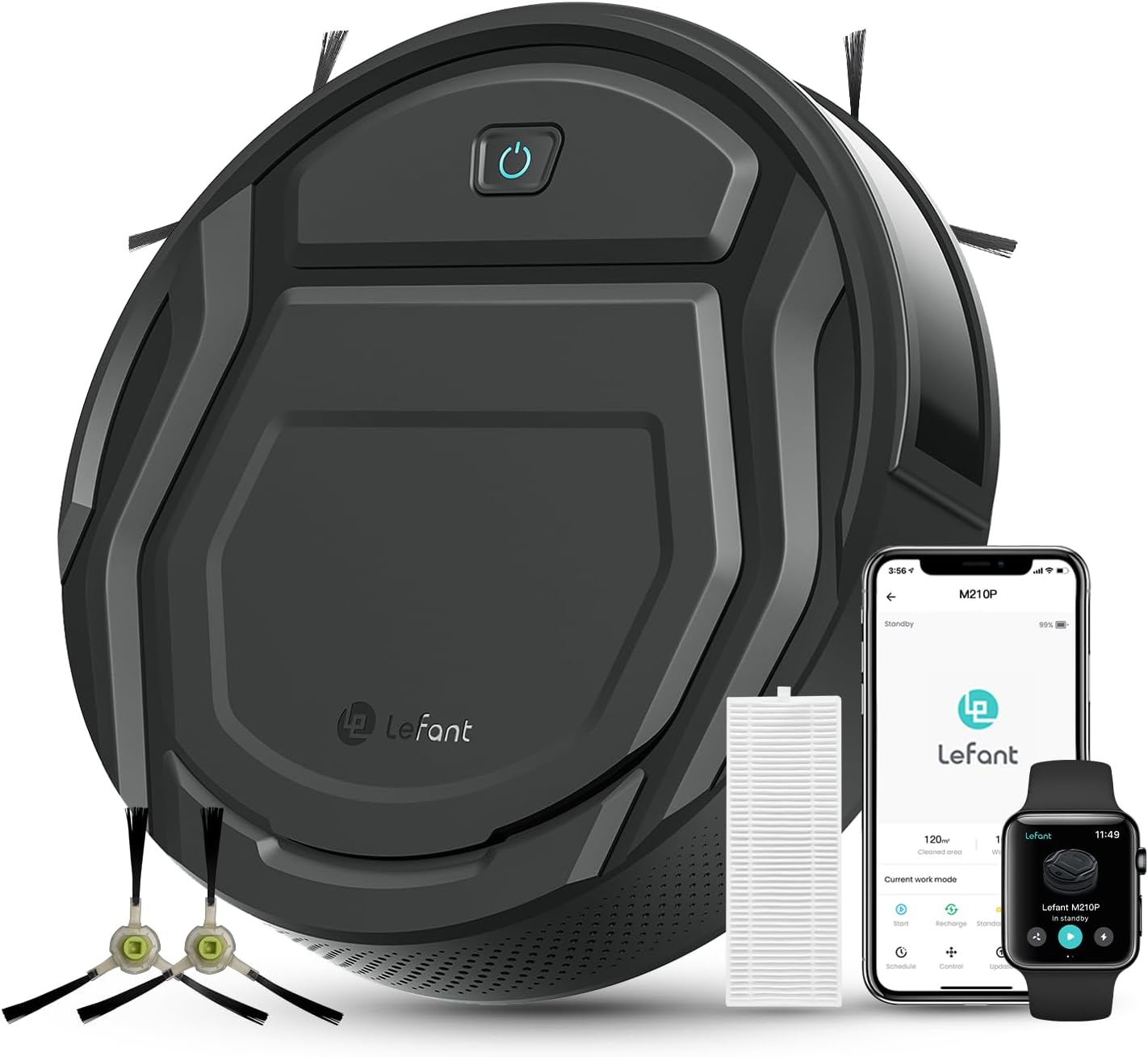 M210 Pro Robot Vacuum, Slim Quiet, 3 Adjustable Suction Levels, 6 Modes, Robot Vacuum Cleaner for Pet Hair, Hard Floors & Low Carpets, Self-Charging, WiFi/App/Alexa Control, Black