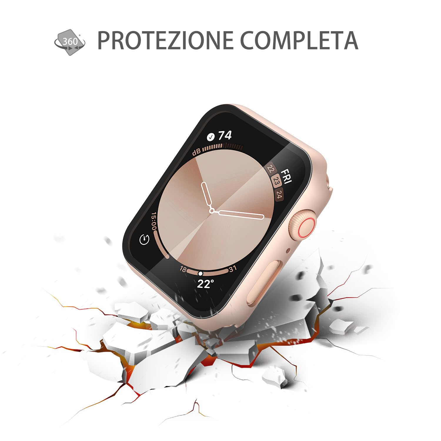 Misxi 2 Pezzi PC Cover Protezione con Vetro Temperato per Apple Watch SE3/SE2 SE Serie 6 Serie 5 Serie 4 40mm, Custodia Ultra-sottile Resistente ai Graffi per iWatch, 1 Oro Rosa + 1 Trasparente