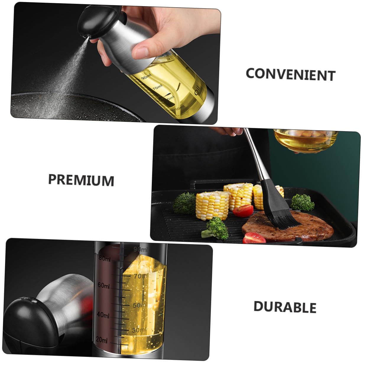 Aceitera de Acero Inoxidable con Pulverizador y Cepillo para Aceite y Vinagre Dispensador Práctico para Cocina Restaurante y Barbacoas Seguro y Duradero