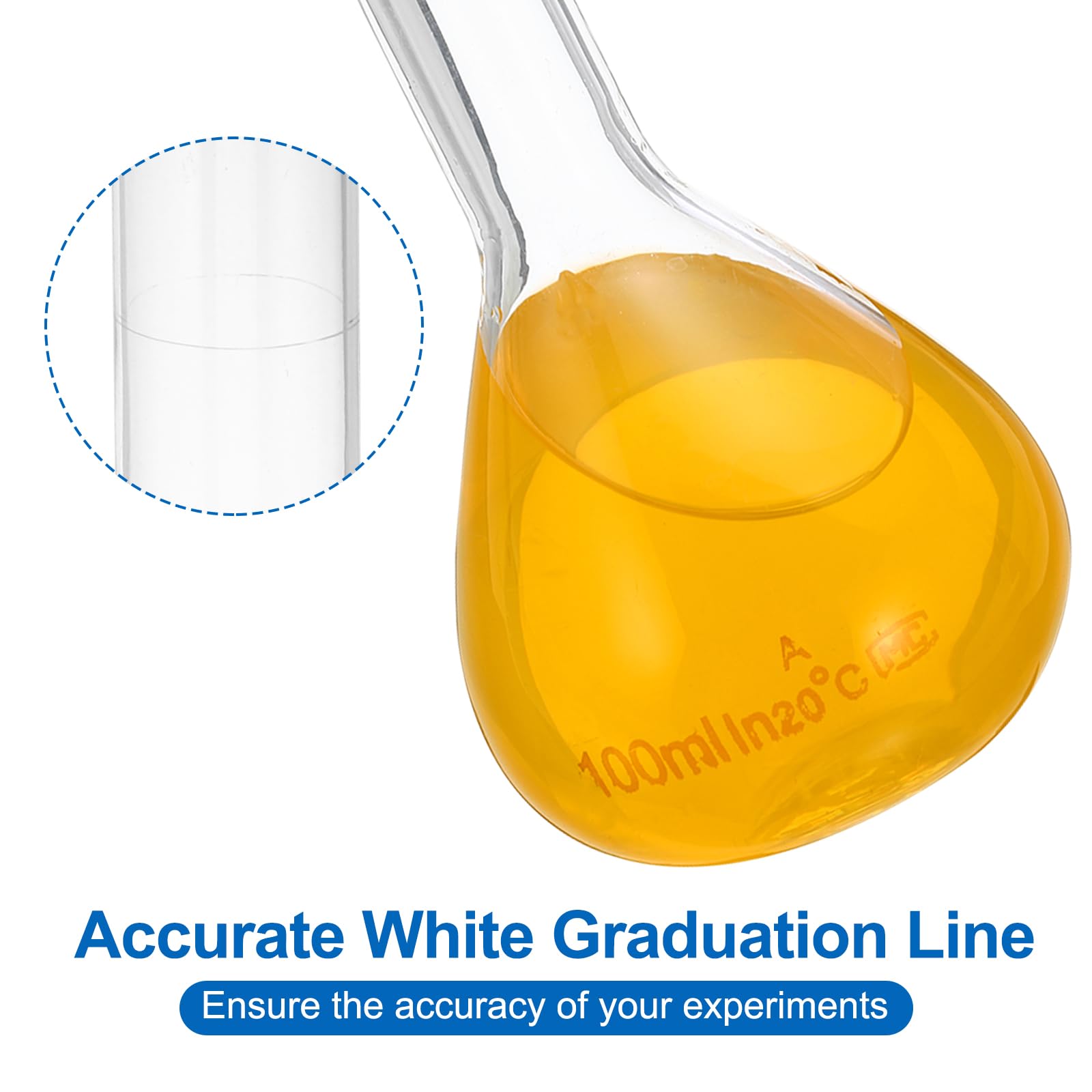 PATIKIL Matraz Volumétrico de 100 ml, 2 Unidades de Matraz Volumétrico Graduado de Vidrio Borosilicato 3.3 con Tapón de Vidrio, Tolerancia de 0.14 ml, Transparente