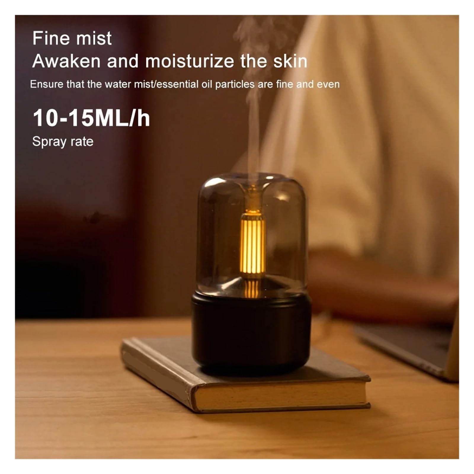 Humidificador, Difusor De Aromaterapia, Humidificador Frío Con Luz Y Apagado Automático, Portátil Compacto For Decoración Del Hogar para planta casera(Black)