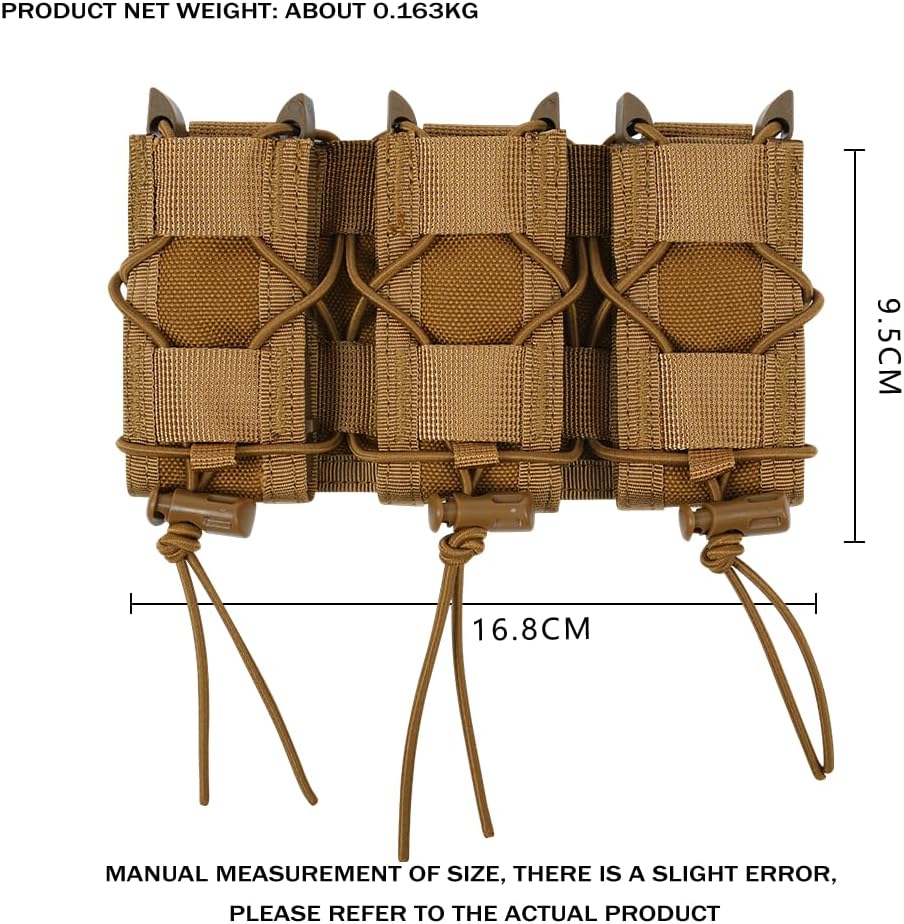 Triple 9MM Mag Pouch,Molle Pistol Triple Magazine Holster,3 Magazine Holder 9mm Universal,Open-Top Handgun Ammo Holder for 9mm/.40 Calibers 45acp Glock Compatible MOLLE Belts