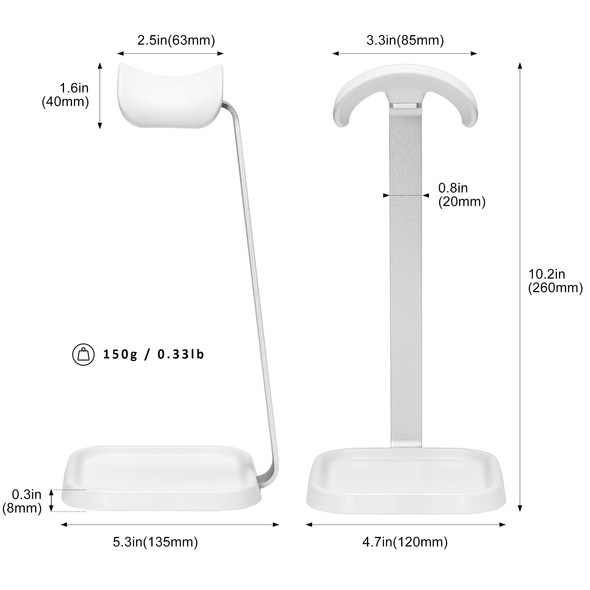 Kopfhörer Ständer, Gebogener Headset Halterung mit Ablagefach, Schwere Basis Gaming Kopfhörer Halter für AirPods Max, Beats, Bose, Sennheiser, Sony, und mehr (weiß)