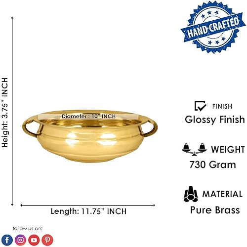 Miniatura 4 de Craftsman SATVIK - Cuenco Urli de latón liso puro de 12.25 pulgadas (10 pulgadas de diámetro interior) para velas flotantes y flores, Urli