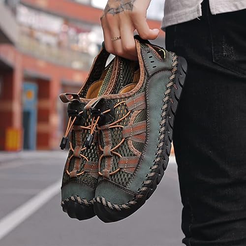 Recyphi Men'S Sandals Closed Toe Mesh Splicing Outdoor Leather Sandals Breathable Summer Fisherman Shoes thumb #5