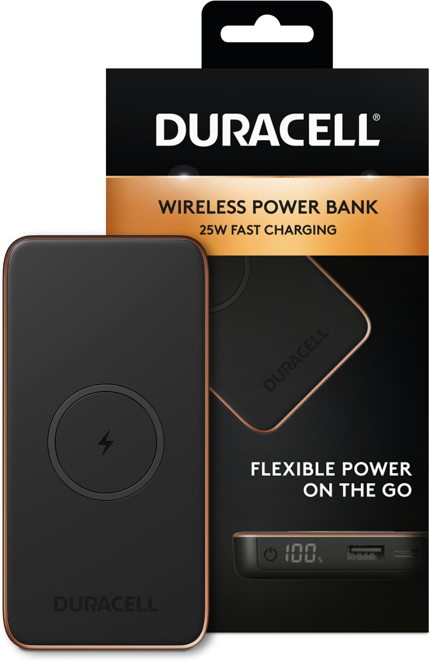 Duracell Wireless 10000mAh Power Bank | 25W Fast Charging USB-C and USB-A, Touchscreen Display, Portable External Battery for iPhone, iPad, Samsung