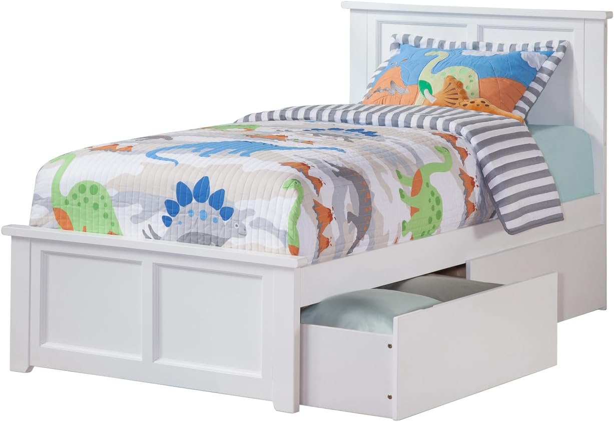HomeStock Coastal Cottage Platform Bed with Matching Foot Board and 2 Urban Bed Drawers, Supportive Slatted Frame, Versatile Storage Drawer Bed White/Twin