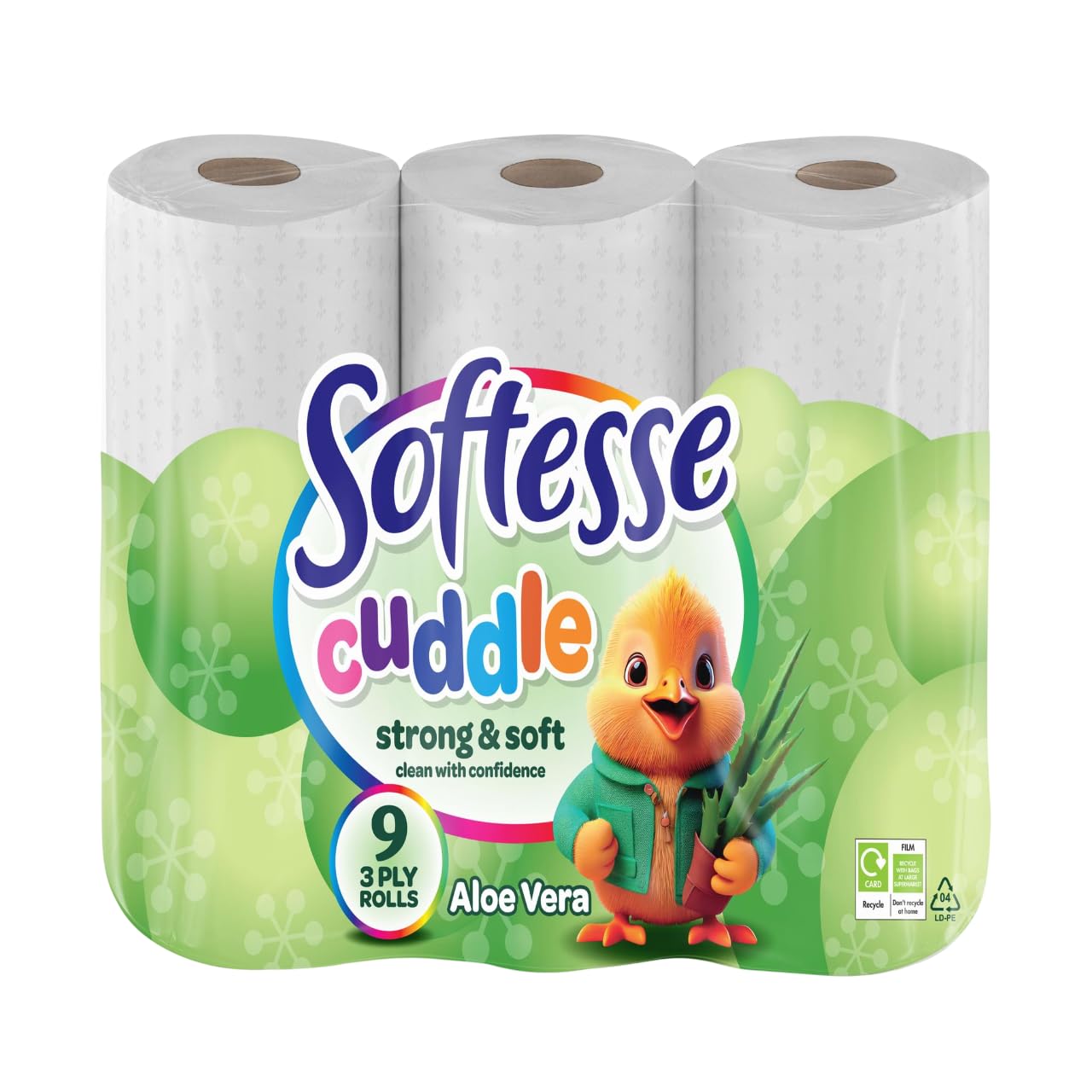 Softesse Cuddle 3-warstwowe rolki papieru toaletowego – miękki, pikowany, wytłaczany papier loo w cytrynie, o zapachu aloesu i bezzapachowej chusteczki toaletowej, dla higieny i komfortu