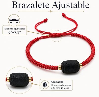 Red String Protection Bracelet for Women Against Evil Eye Genuine Jet Stone Azabache Contra el Mal de Ojo