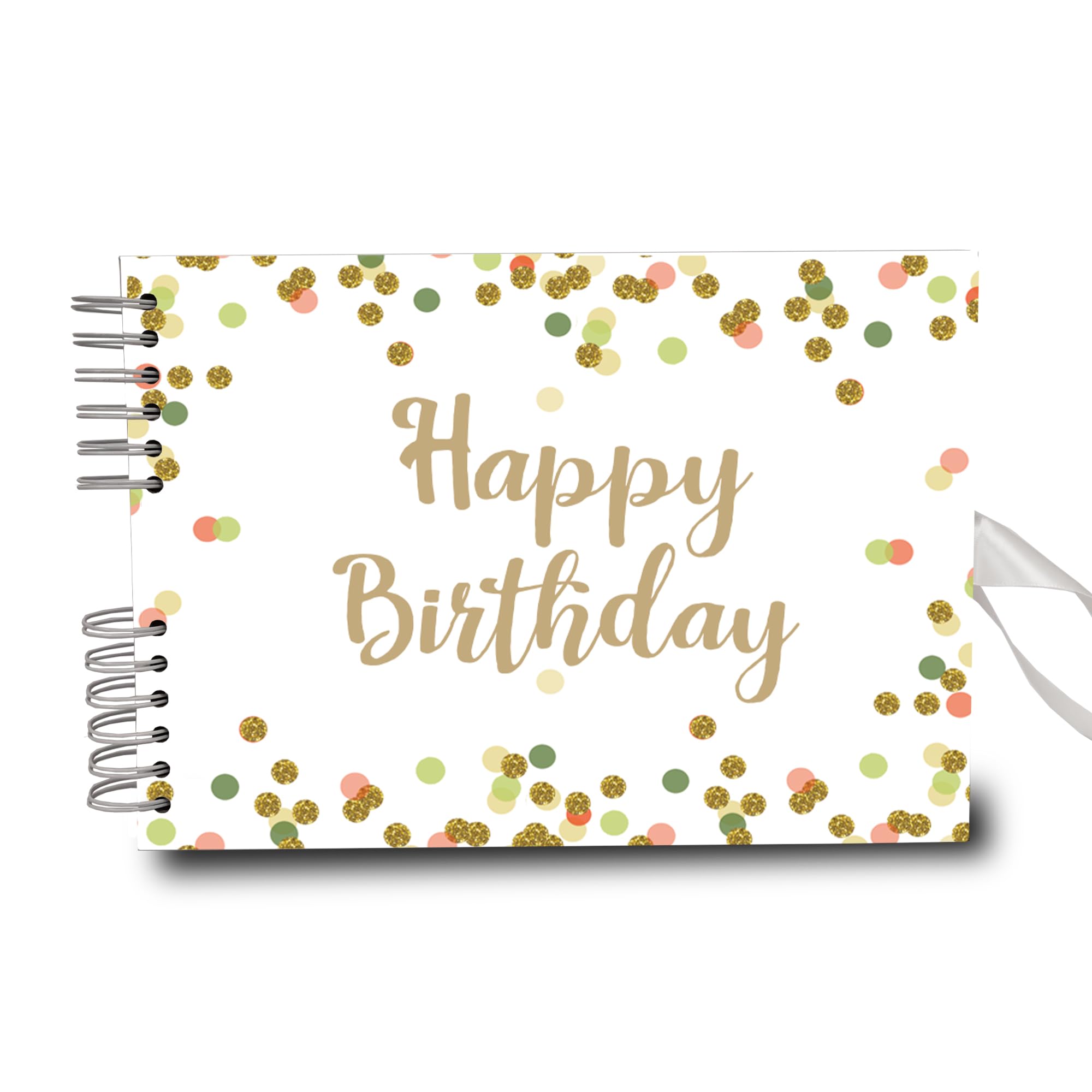 LP Lifestyle Large 12"x 8" A4 Guest Book DIY Photo Album Scrapbook - 80 Pages, 6x4 Landscape Slip-In Pages - Ideal for Birthdays and Gifts (White Confetti Happy Birthday White Page)