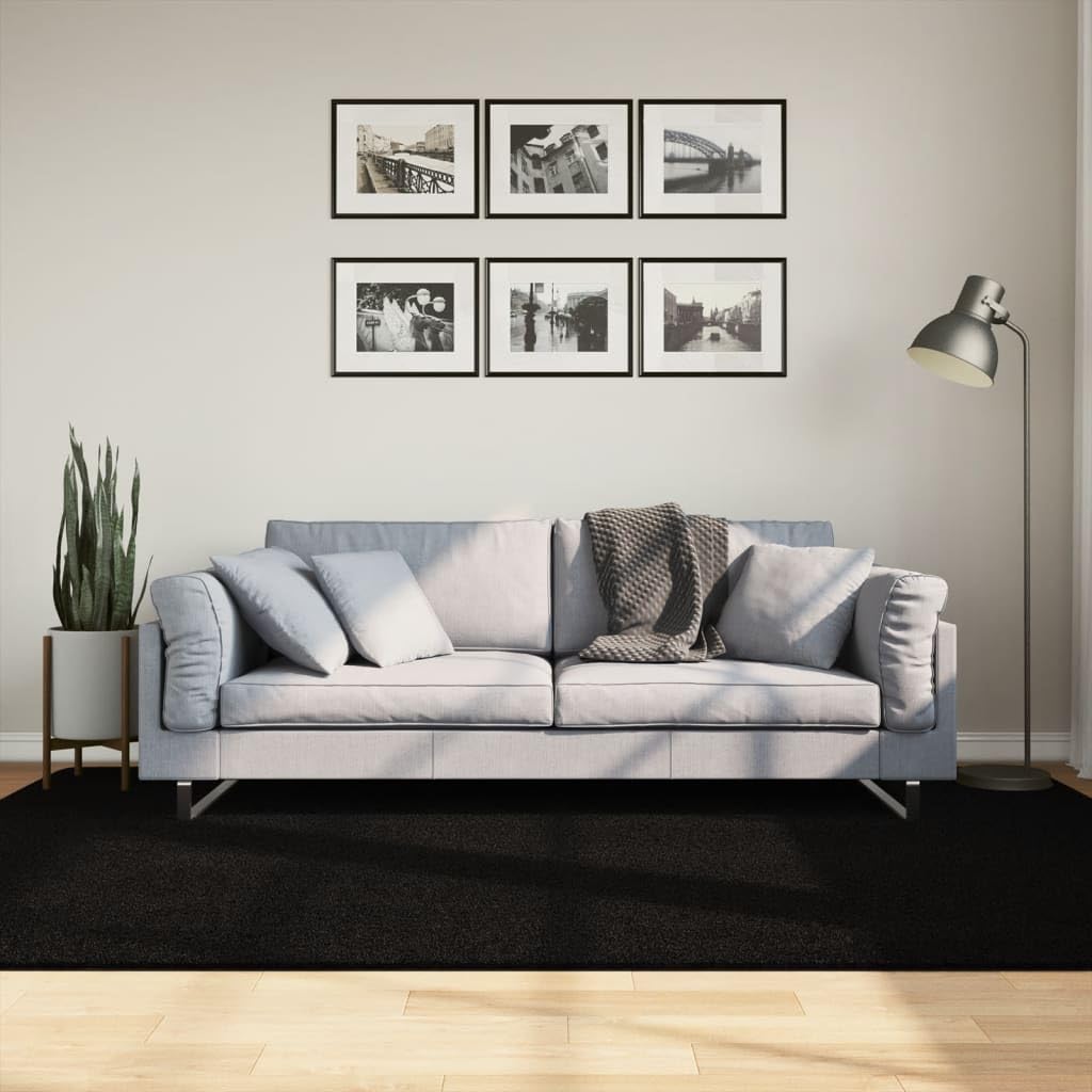 Tapis à poils courts noir Huarte 160x230 cm pour grand salon moderne
