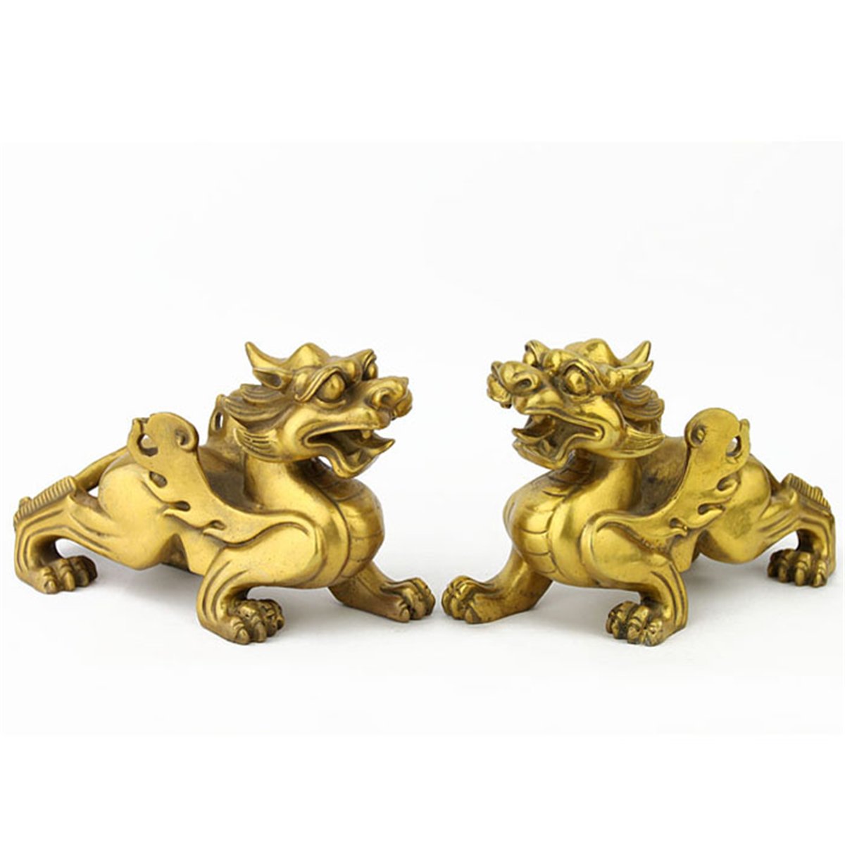 Feng Shui Pair of Brass Pi Xiu/piyao Statue for Furtune M4069