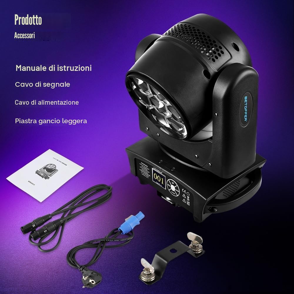 BETOPPER Teste Mobili 350W Luci Discoteca - Moving Head LED 7x40W RGBW Beam/Wash/Zoom Bee Eye - Luci Spot per Illuminazione da Palco con Attivazione Sonora per Party, Club, Bar, e Casa