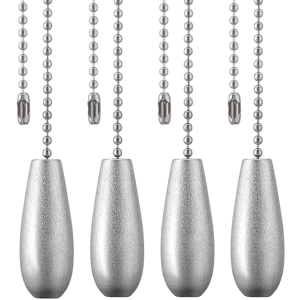 Ceiling Fan Chain Pulls Decorative Extension 12 Inches Silver Color Wooden Pull Chain Fan Pulls Set Ornaments For Ceiling Light Lamp Fan Chain (Nickel) 4 Pack