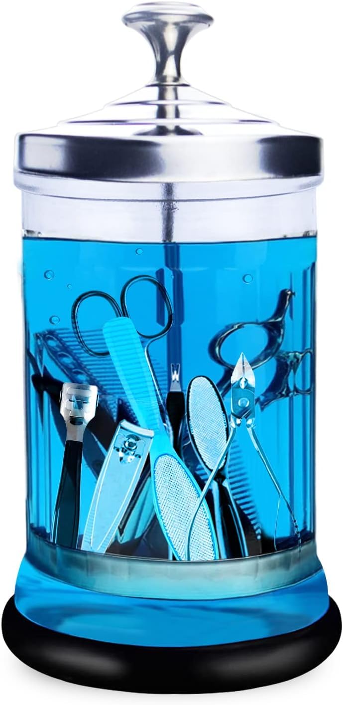 Small Glass Disinfectant Jar for Barbers and Salons - Professional Sterilizer Jar for Barber Supplies and Nail Tools - 21 oz
