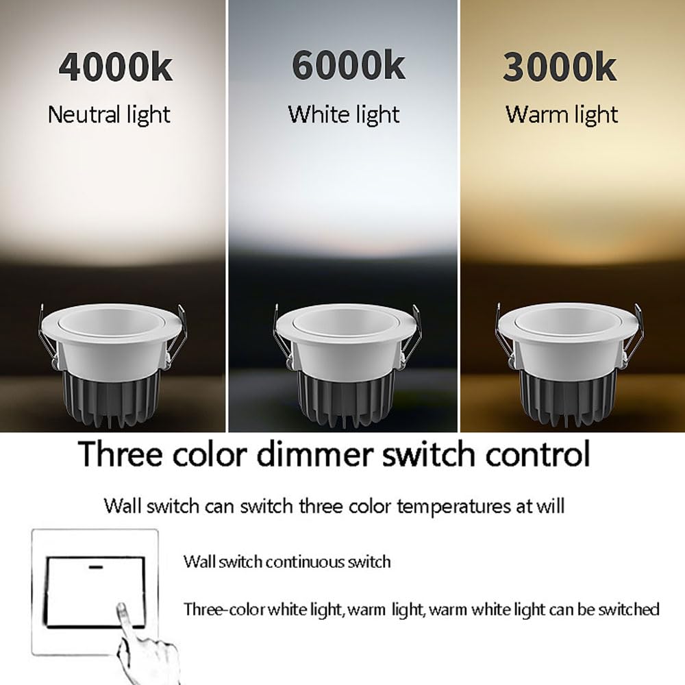 Faretto da Incasso a LED dimmerabile 12W IP44 Faretto da Doccia Impermeabile da 3,7 Pollici Corpo in Alluminio Ultra Sottile Faretto da soffitto CRI 90 per Bagno Camera d(Nero)