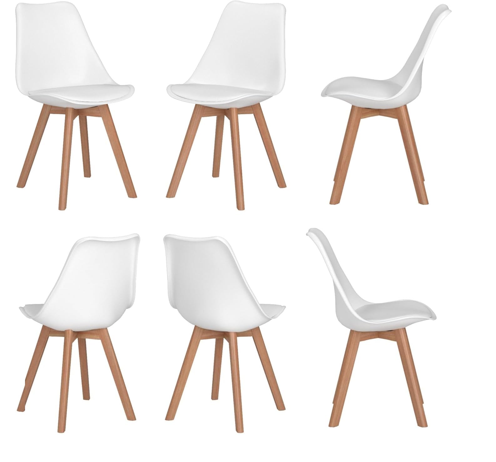 sinlikon Sillas de Comedor Pack Silla Escandinava Ergonómica,pies de Madera Maciza y cojín de Espuma Suave (Blanco-Pack 6)