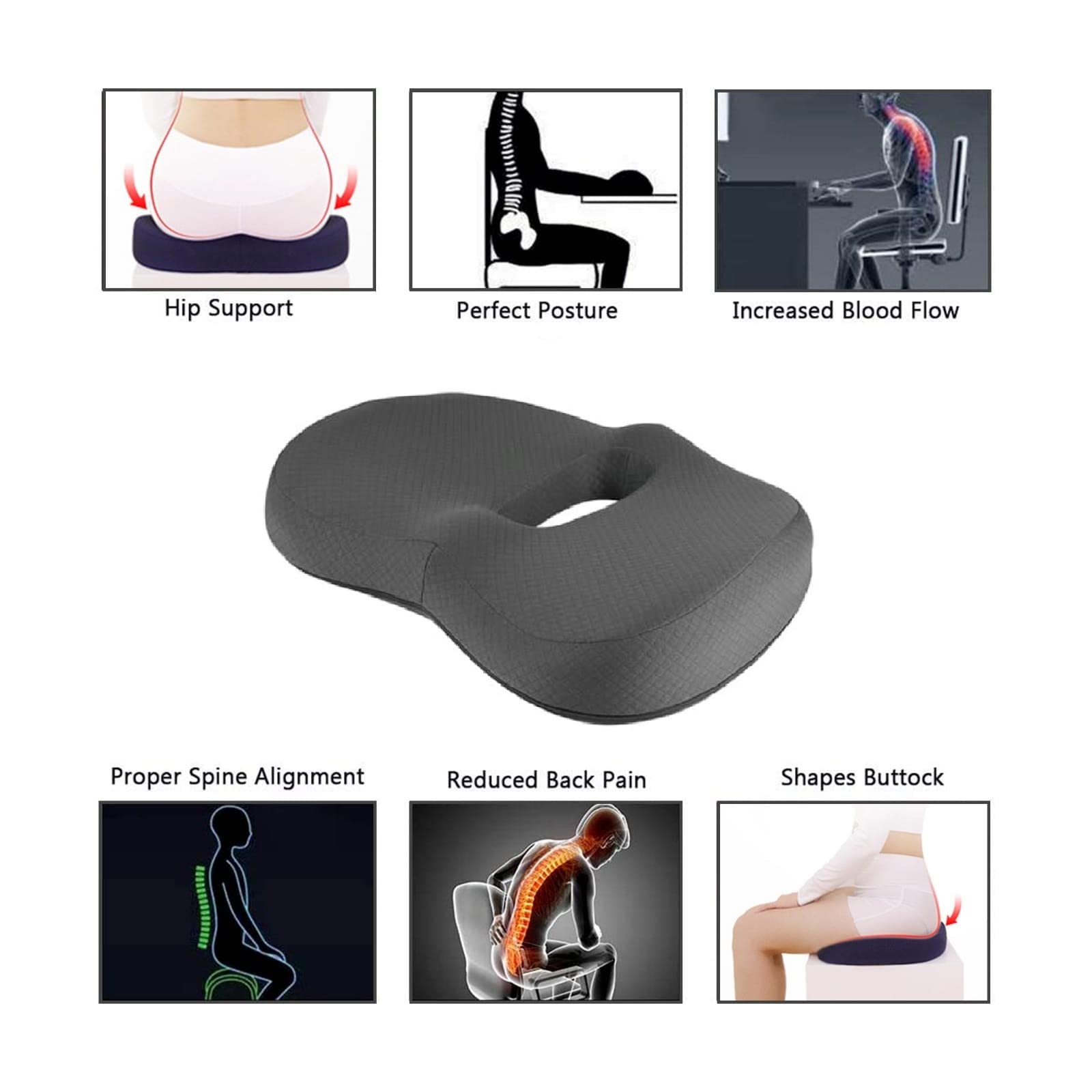 NOENO® - Cuscino Sedia Ufficio Memory Foam Sedile per Coccige Ortopedico, Auto Ergonomico Seduta Emorroidi Sedie a Rotelle Pieghevole Sciatica Prostata Posturale Lombare Antidecubito Gaming (Grigio)