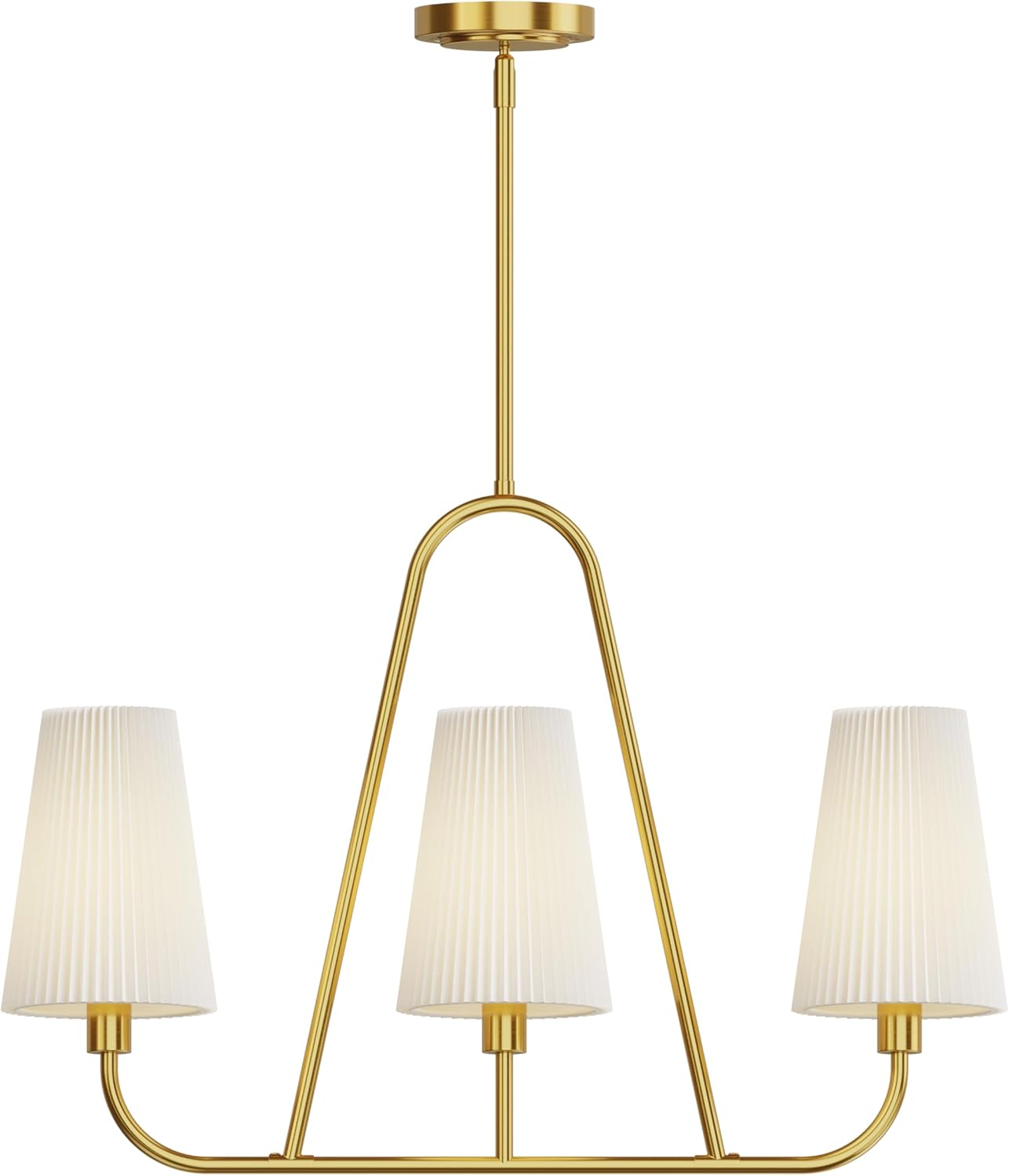 Electro bp;27" W 3-Light Linear Pendant Light Fixture Matt Black Metal with White Pleated Fabric Shades,Modern Chandelier for Dining Room,Kitchen Island,E12,120W; Gold 3-Light Linear Pendant