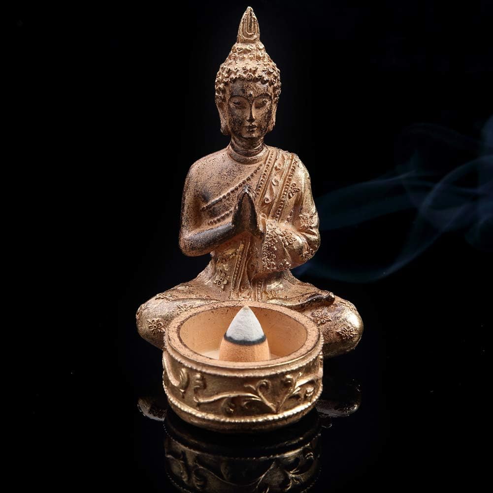 STEELEMENT Praying Sitting Buddha Statue Put The Palms Together With Tealight Holder Candle Holder