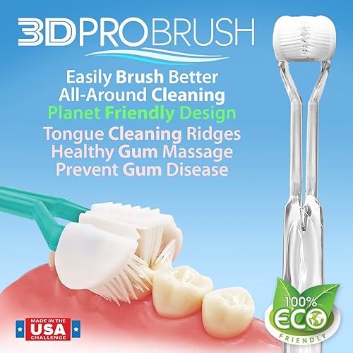 Miniatura 4 de 3D PRO BRUSH | 2 cepillos de dientes de 3 lados | 3 veces triple limpieza + masaje de encías suaves | Paquete de 14 cabezales de repuesto | Raspador