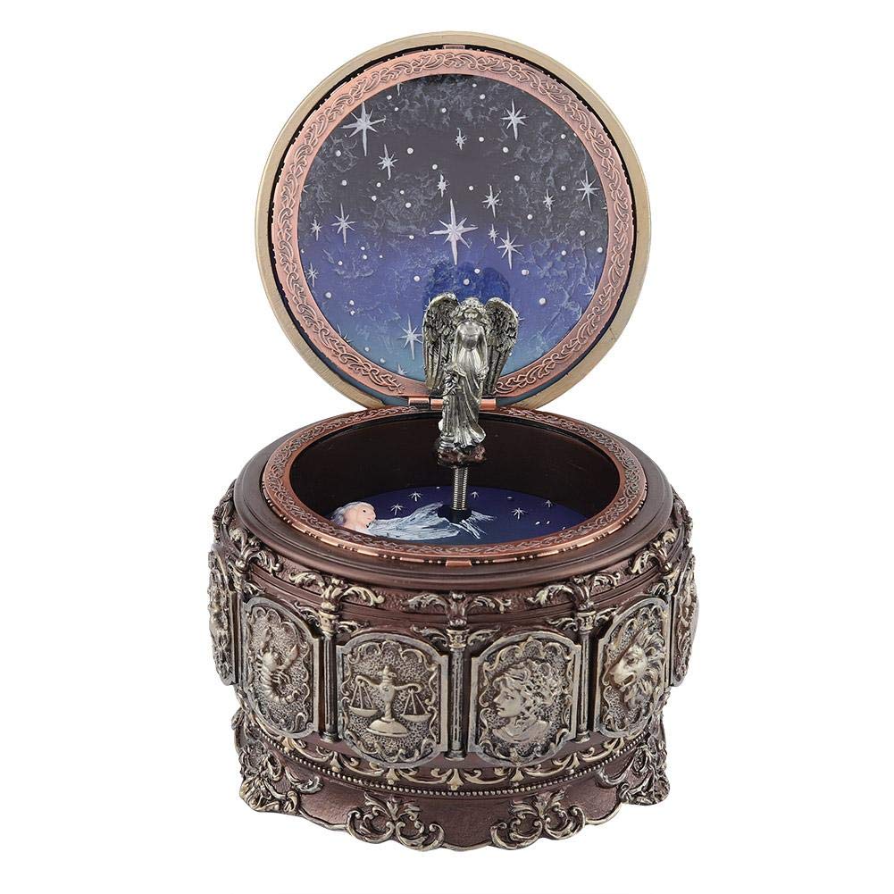 MAGT Caja de música vintage, 12 constelaciones, caja de música con constelaciones giratorias, diosa giratoria, luces LED brillantes, regalos para Navidad, San Valentín, cumpleaños (Virgo)