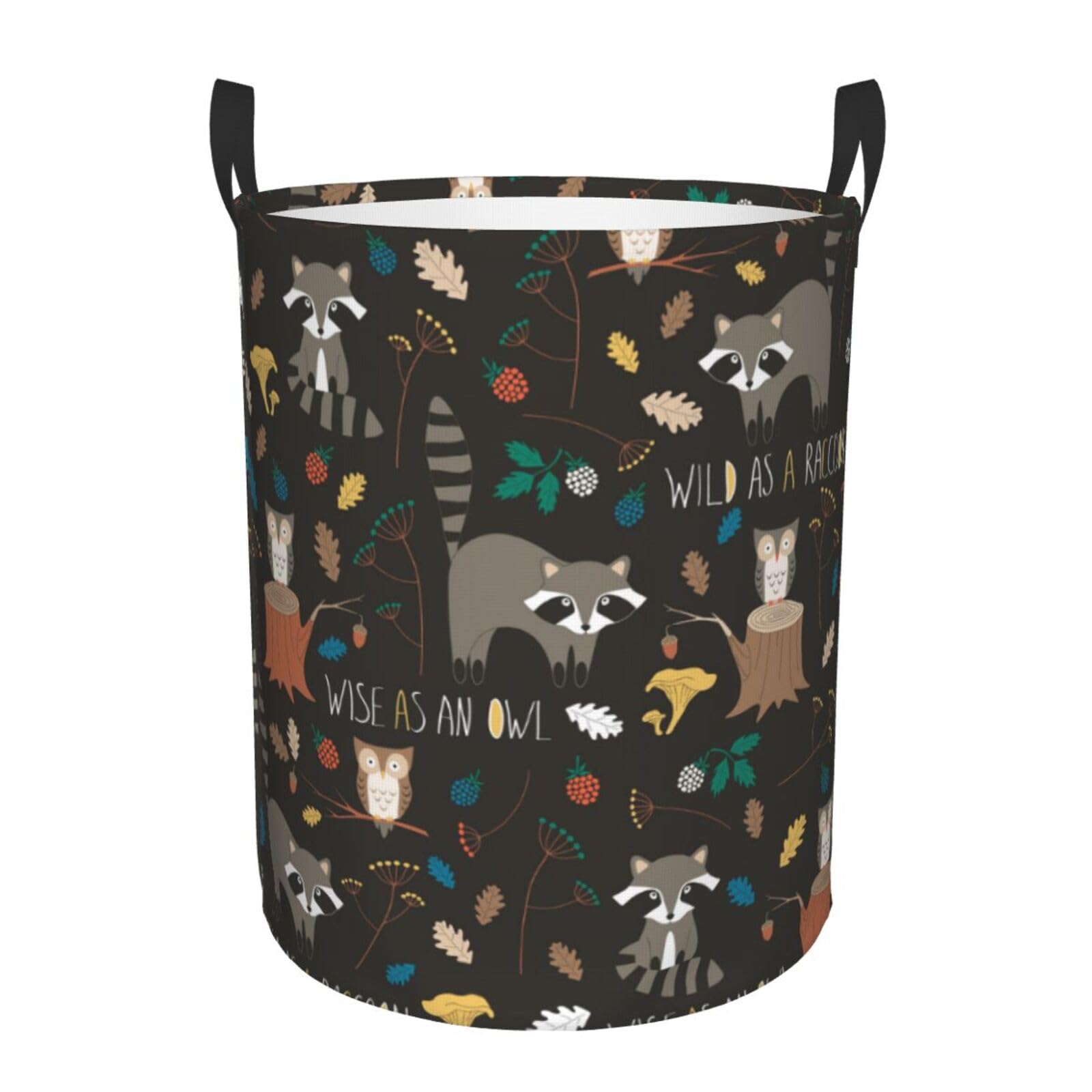 Laundry Basket Raccoon and Owl Laundry Hamper Waterproof Idea Hampers Large Collapsible Baskets with Handle Suitable for Bedroom Bathroom Utility Room Kitchen