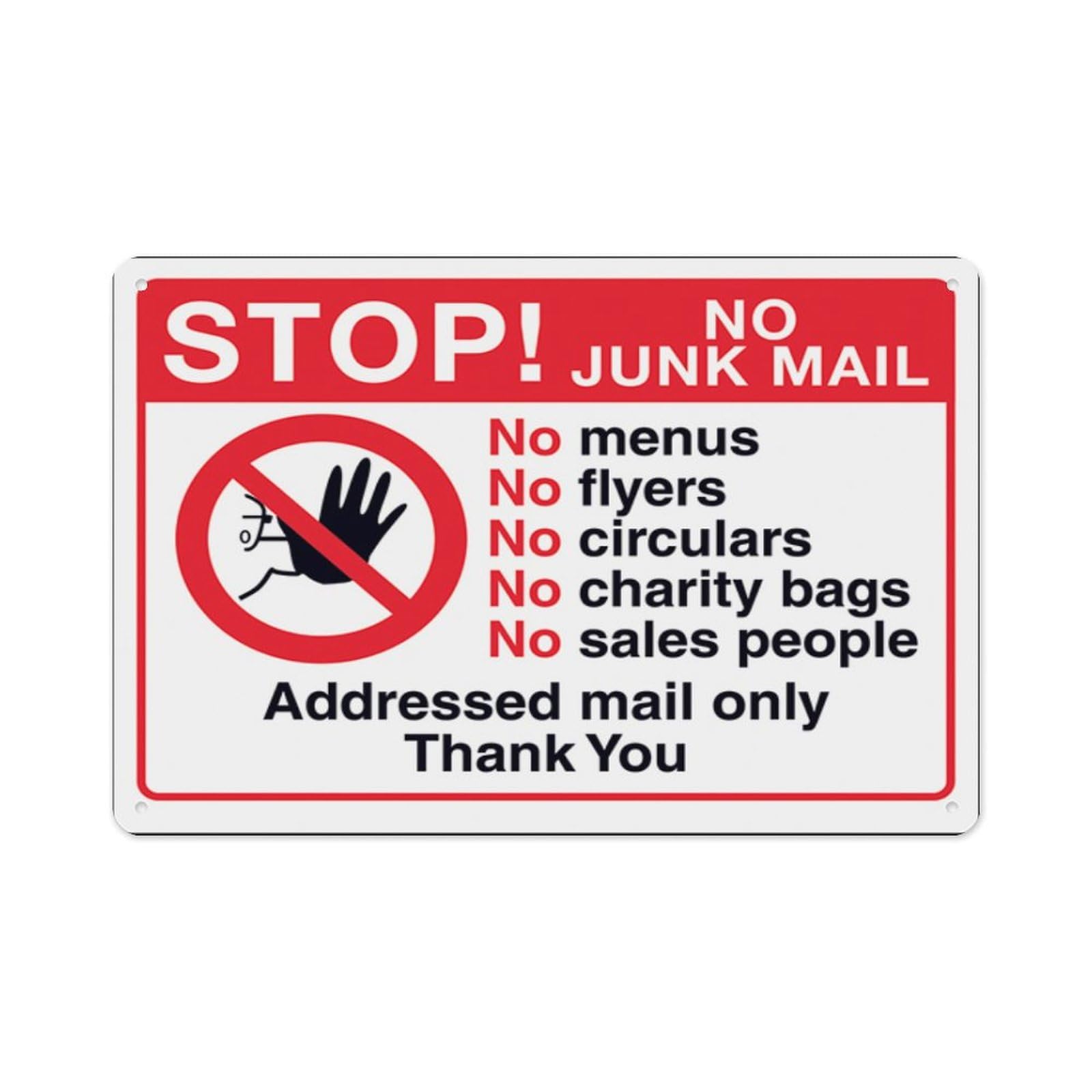 peiyeety Stop No Junk Mail, No Menus, No...Addressed Mail, Thank You Aluminum Tin Warning Signs For Home Outdoor Garden 12X16 Inches