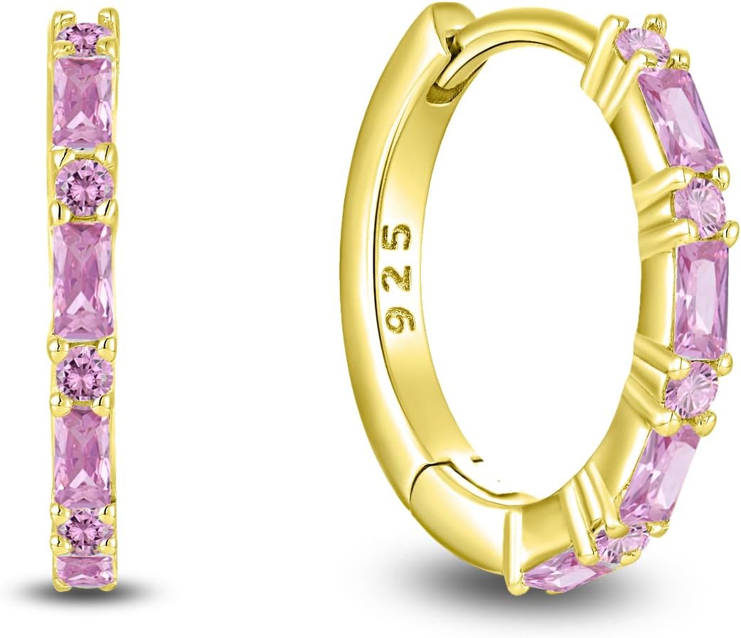 Starchenie Gemstone Huggie Hoop Earrings 925 Sterling Silver Birthstones Jewelry Gift for Women