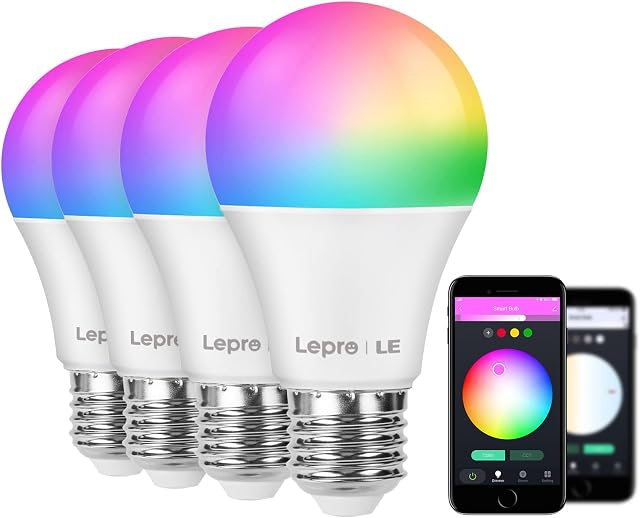 Lepro Inteligentna lampa, Wi-Fi, E27, WiFi, 9 W, 806 lm, inteligentna, wielokolorowa, ściemniana, 2700-6500 K, sterowanie za pomocą aplikacji, kompatybilna z Alexa Echo, Google Home, 4 sztuki
