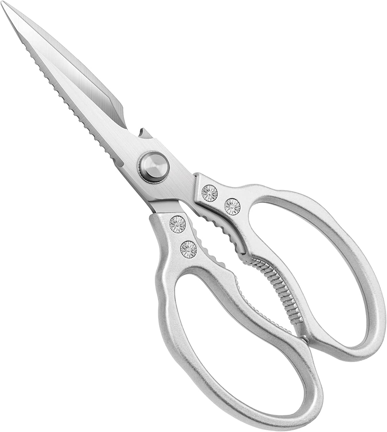 SHALVI Multi Purpose Kitchen Scissors, food scissors, Stainless Steel Solid Kitchen Shears for Meat, Seafood, Vegetables (Silver, Japanese Style) (Classic)