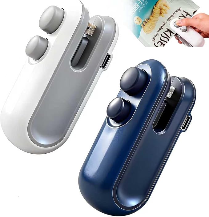 2Pcs Rechargeable Mini Bag Sealer with Cutter and Magnet,Portable Heat Chip Bag Sealer,for Snacks,Food Freshness Storage