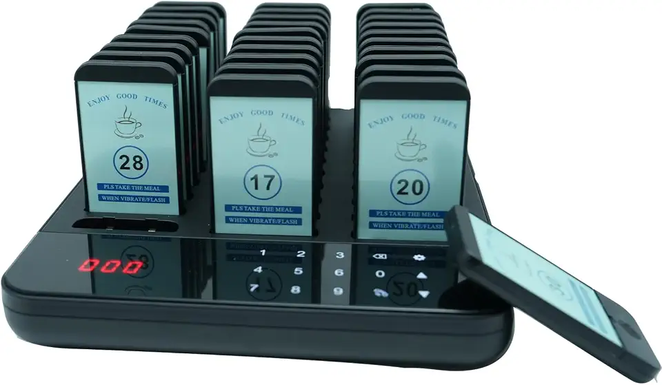 Restaurant Pager System Long Range, 1968ft,Pagers for Restaurants, Waterproof and Oilproof,Set Slow Fast Beep Speed, 30 Buzzers for Food Truck, Church, Hotel, Club