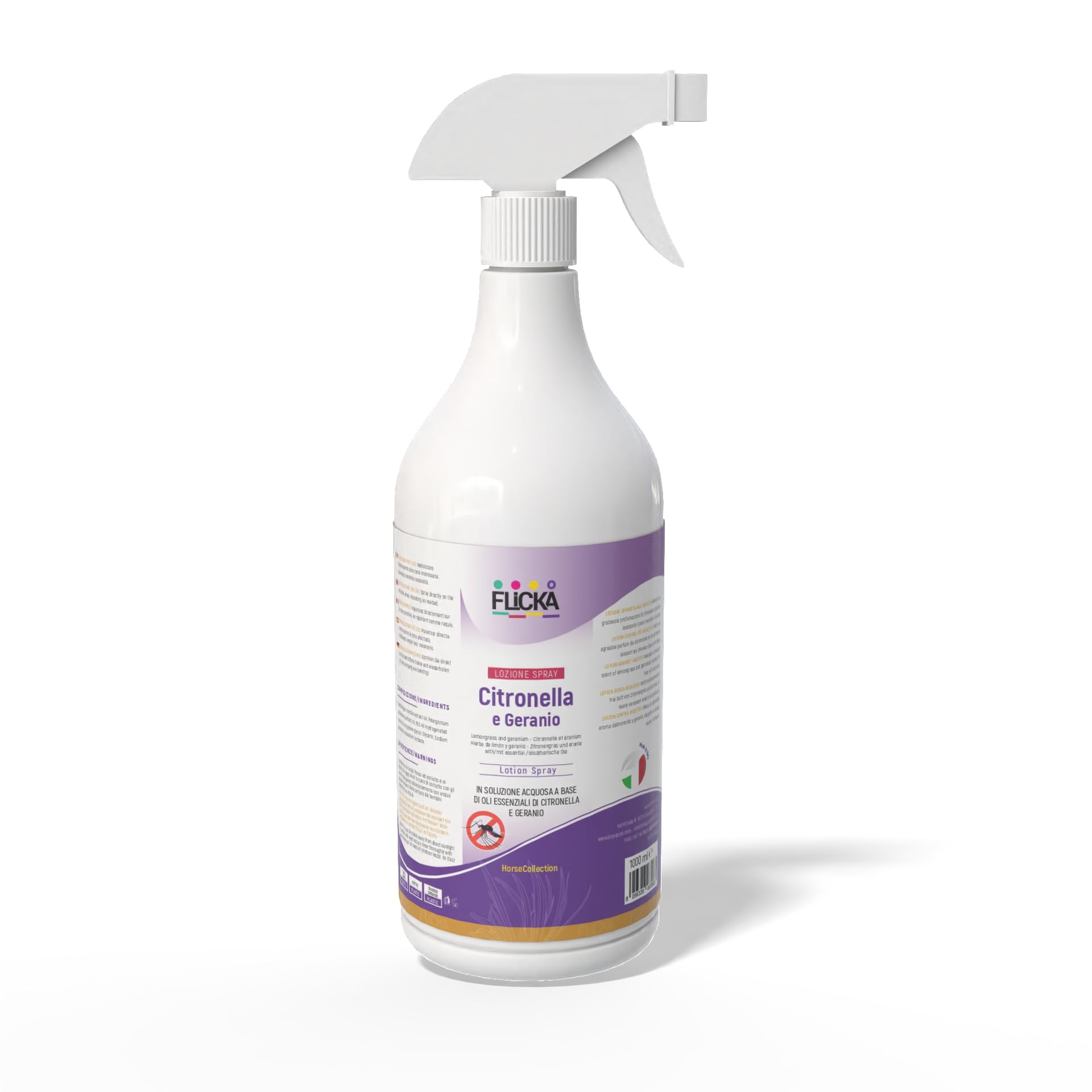FLICKA Spray Citronella e Geranio per Cavalli 750ml – Barriera Naturale contro Tafani, Mosche, Zanzare e Zecche – Protezione Scuderia e Equitazione – Delicato sul Manto dell'Animale