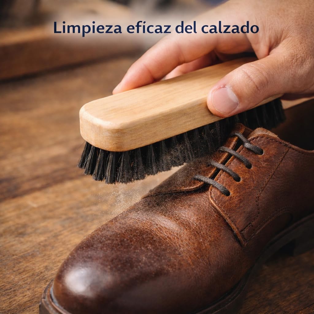 Cepillo para Zapatos de Madera Natural Pack 2 Unidades, Cepillo Limpiador para Calzado y Botas, Cerdas Firmes para Quitar Polvo y Suciedad, Cepillo Limpieza Zapatos Cuero y Ante.