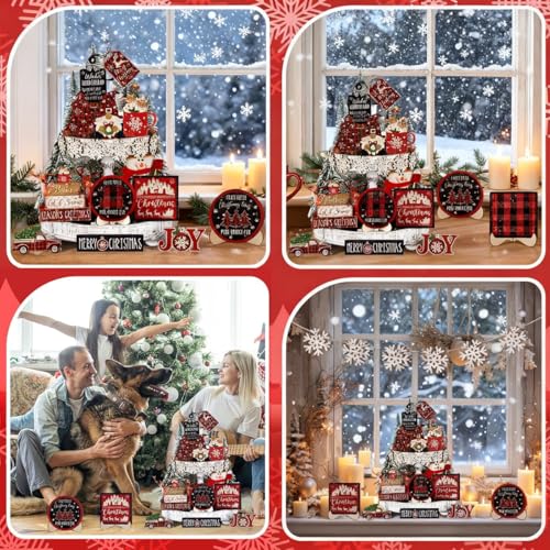 Image of HASTHIP 17pcs Christmas Village Set Wooden Decor Blocks Without Tray