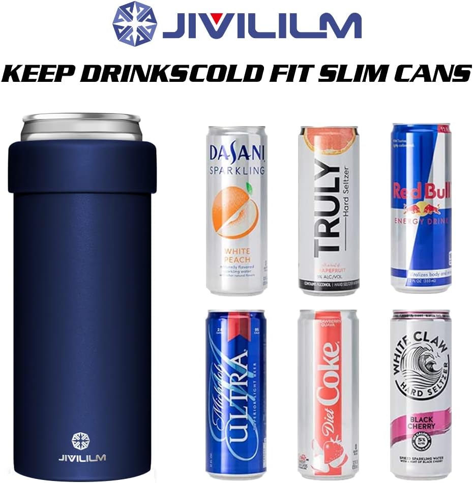 Stainless Steel Insulated Cooler for 12oz Slim Cans | Skinny Can Drinks Holder for Hard Seltzer, Beer, Soda, and Energy Drinks (Navy Blue) - Image 3
